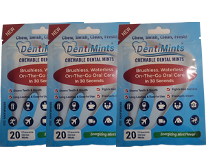 THREE DentiMints Resealable Packages (20 Tablets Ea.)